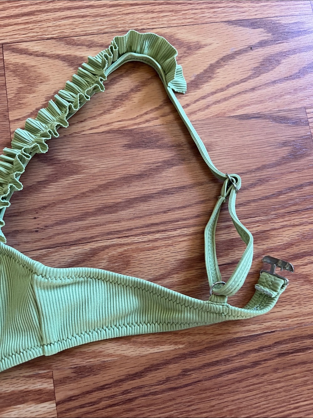 Zaful Olive Green Ribbed Ruffle Bikini Set - Picture 3 of 7